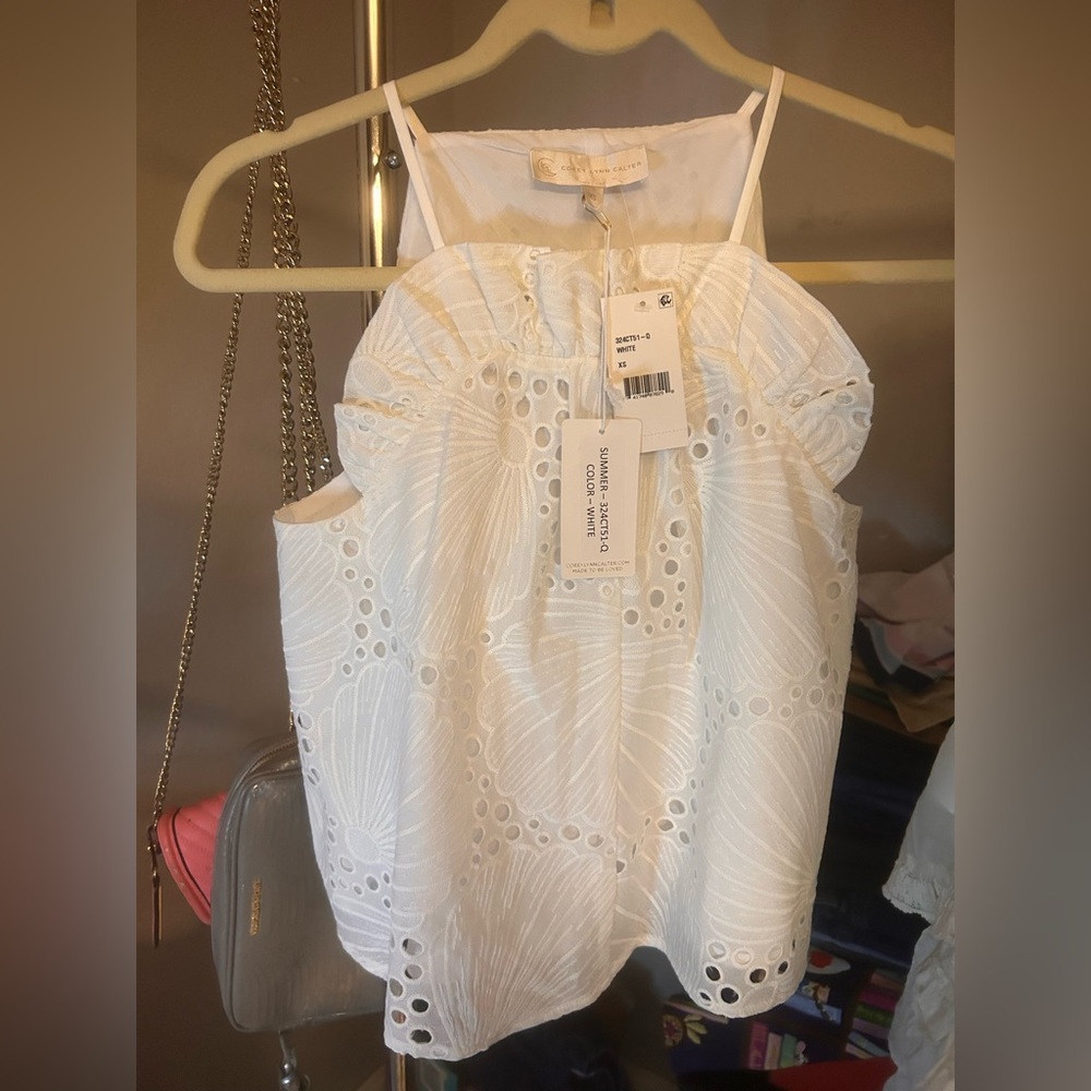 Corey Lynn Calter White Cropped Ruffled Camisole